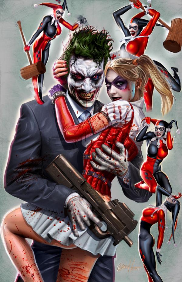 600x927 Greg Horn On Twitter Here's The Painted Version Of The Joker - Joker And Harley Quinn Painting