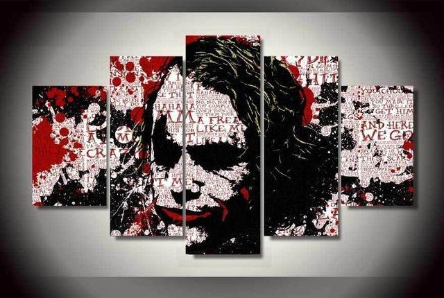 640x430 5 Piece Batman Movie Joker Heath Ledger Canvas Wall Art Paintings - Joker Wall Painting