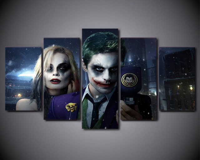 640x510 5 Pieces Canvas Wall Art Picture Hd Printed The Dark Knight Joker - Joker Wall Painting