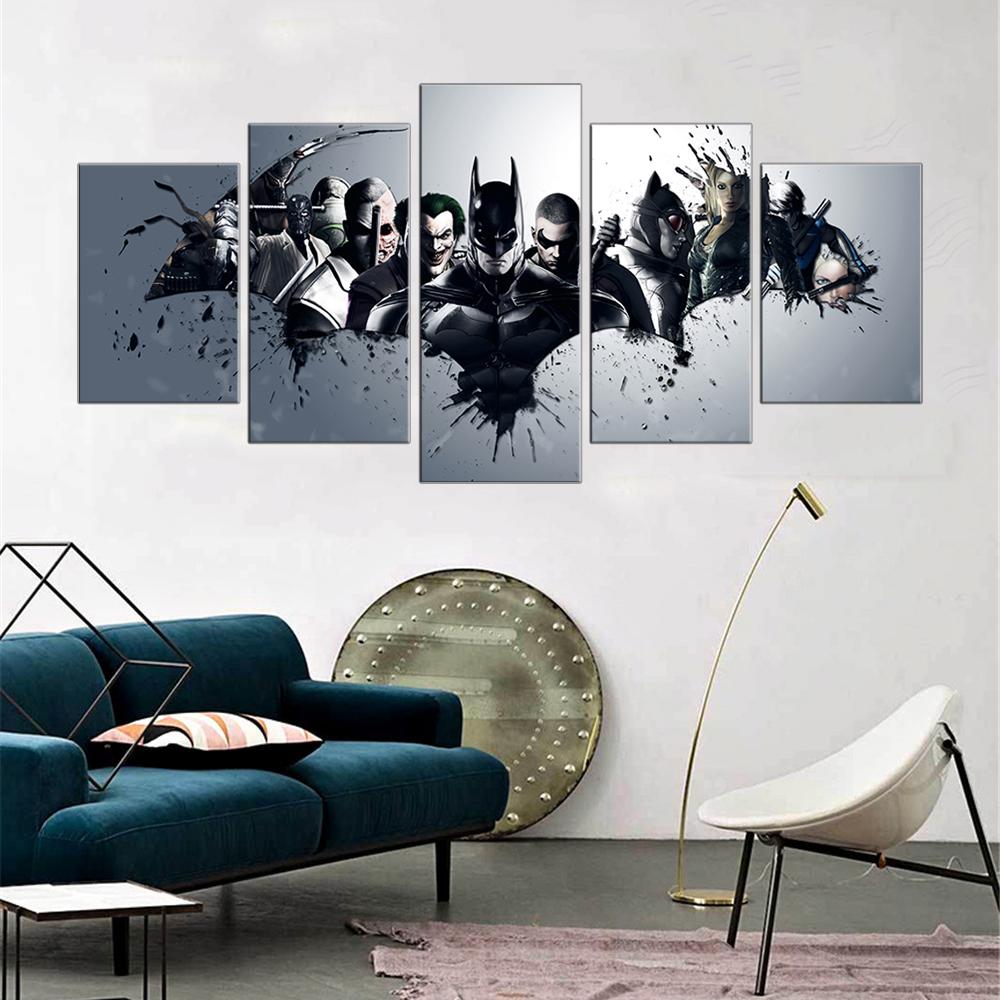 1000x1000 5 Pieces Wall Art Oil Canvas Painting Batman Joker Wall Pictures - Joker Wall Painting