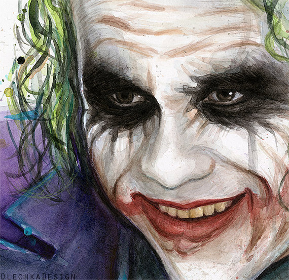 570x553 The Joker Original Watercolor Painting Batman The Dark - Joker Watercolor Painting