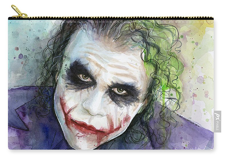 800x570 The Joker Watercolor Carry All Pouch For Sale By Olga Shvartsur - Joker Watercolor Painting