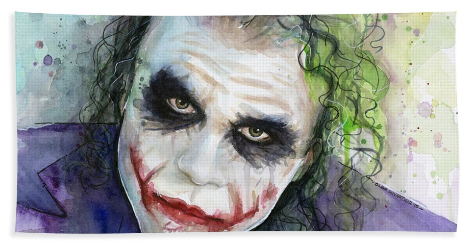 967x500 The Joker Watercolor Hand Towel For Sale By Olga Shvartsur - Joker Watercolor Painting