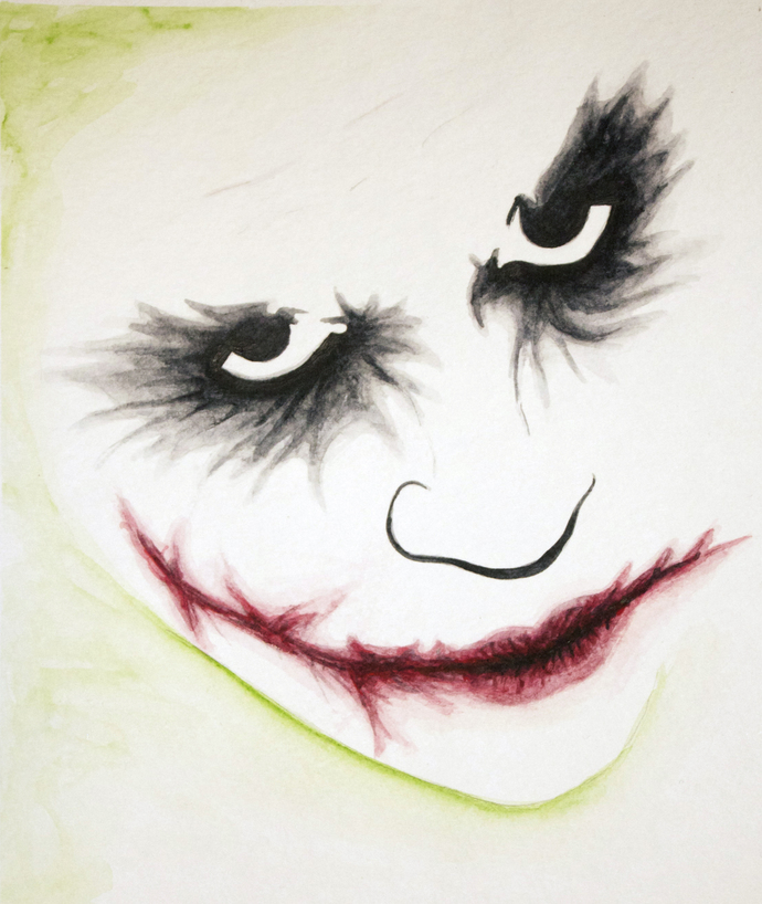 690x818 Joker Face Watercolor Print, 5x7 Chellstudios - Joker Watercolor Painting