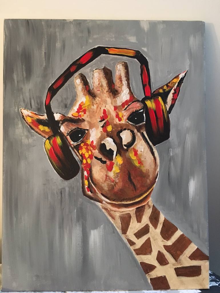 770x1027 Saatchi Art Giraffe Hearing Music Painting By Sandrine Jolly - Jolly Painting