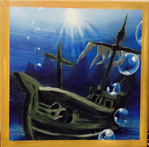 570x562 Items Similar To Jolly Roger Bay Painting On Etsy - Jolly Roger Painting