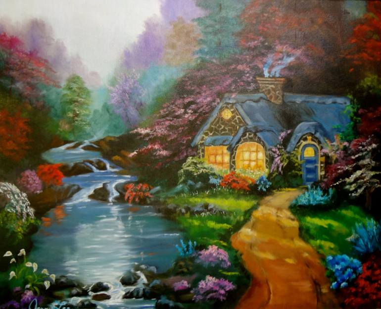770x624 Saatchi Art Reflectios Cottage Painting By Jenny Jonah - Jonah Painting