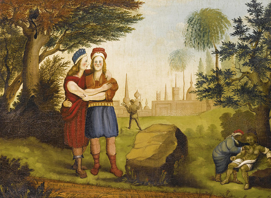 900x659 Jonathan And David At The Stone Ezel Painting By Edward Hicks - Jonathan And David Painting