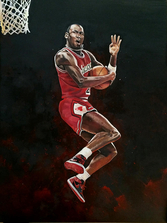 675x900 Michael Jordan Cradle Dunk Painting By Michael Pattison - Jordan Painting