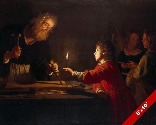 599x480 Young Jesus Christ Holding Candle Carpenter Joseph Painting Art - Joseph The Carpenter Painting