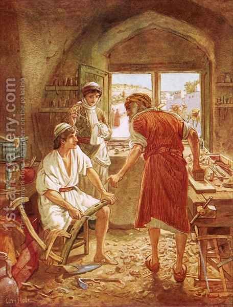 456x600 Christ Working With Joseph As A Carpenter William Brassey Hole - Joseph The Carpenter Painting