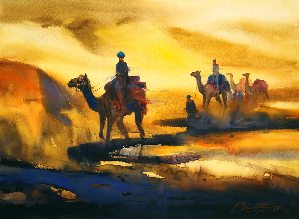 1000x734 Rajasthan Pintings For Sale Dessert Paintings - Journey Painting