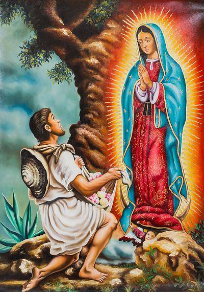 400x571 Oil Painting Of The Virgin Of Guadalupe With Juan Diego - Juan Painting