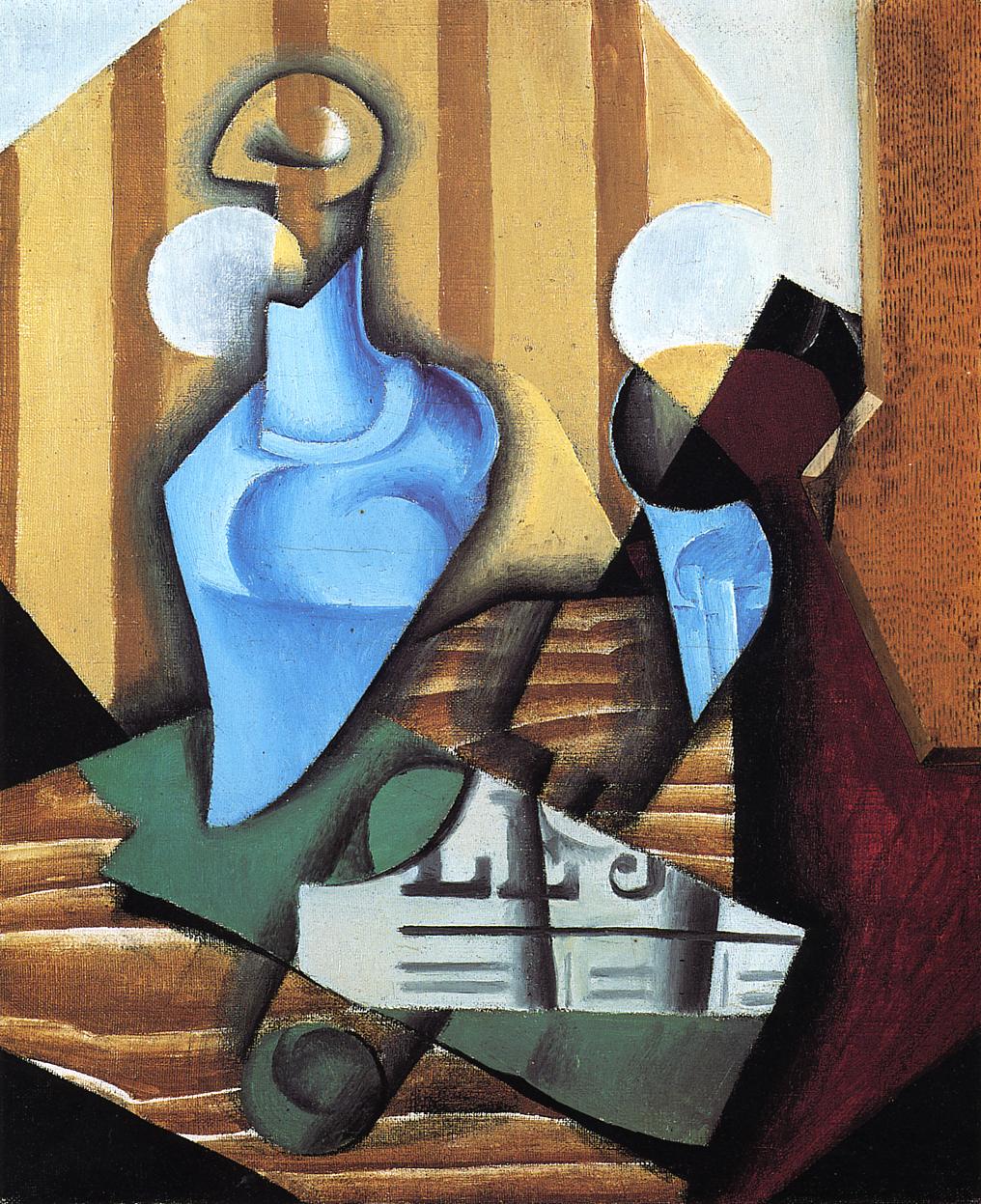 1016x1247 Still Life With Bottle And Glass 1914 Painting Juan Gris Oil - Juan Painting