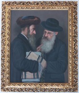 256x300 Vintage Judaica Painting Jewish Men In Shtreimel Amp Tallit - Judaica Painting