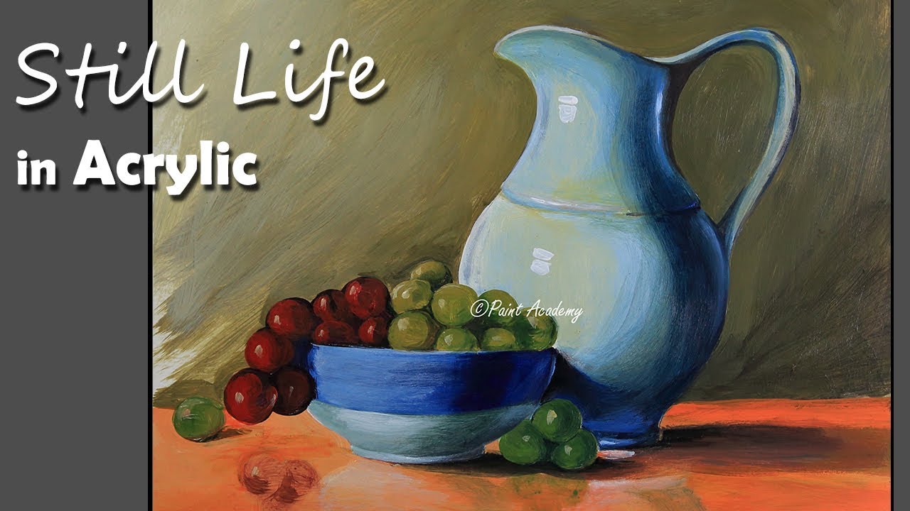 1280x720 Realistic Still Life In Acrylic Jug, Dish, Fruits Painting Step - Jug Painting