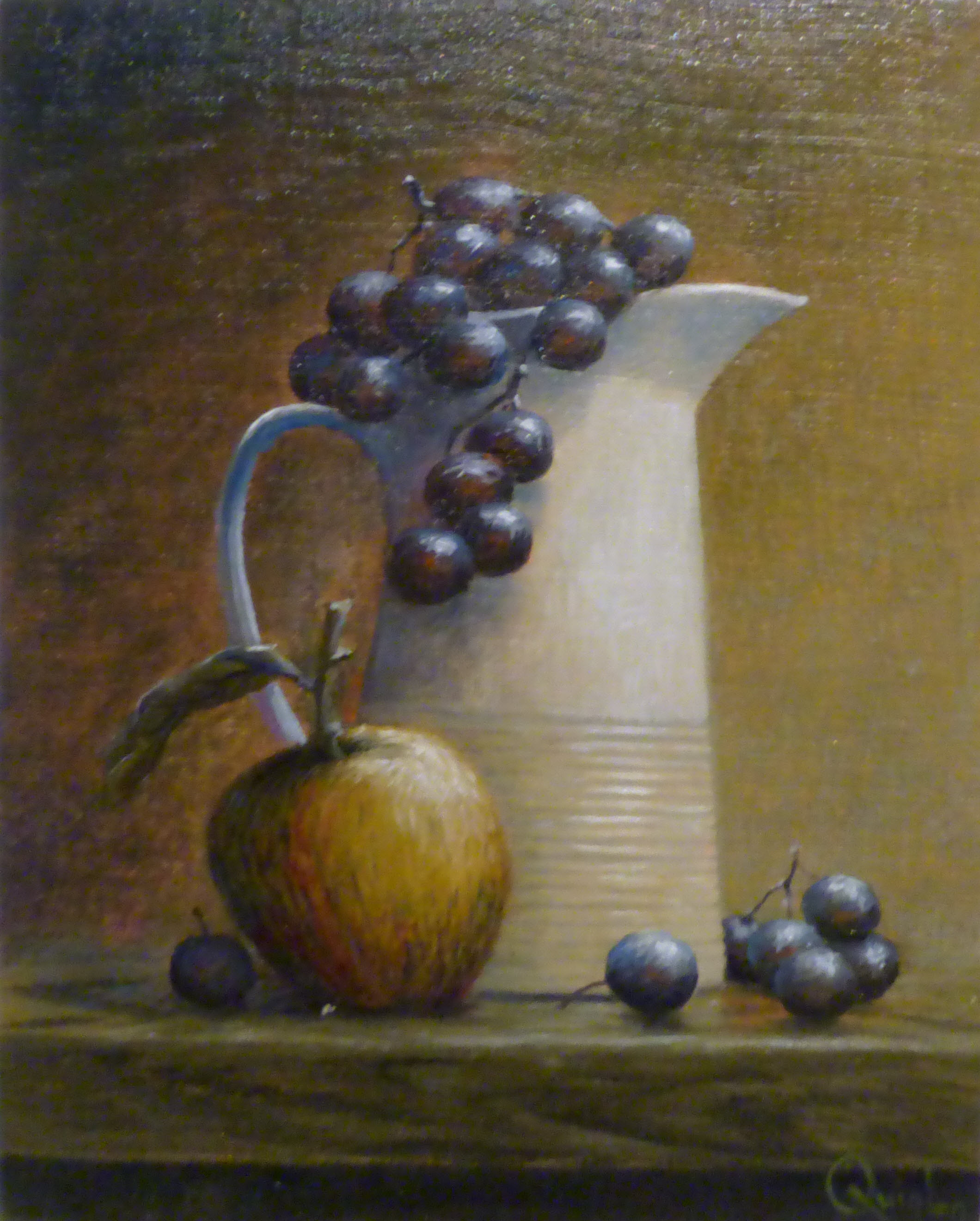 2120x2640 Still Life Jug Of Grapes And An Apple By Irish Artist Chris Quinlan - Jug Painting