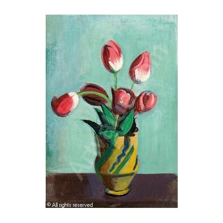 458x458 Tulips In Ceramic Jug By Rudolf Levy - Jug Painting