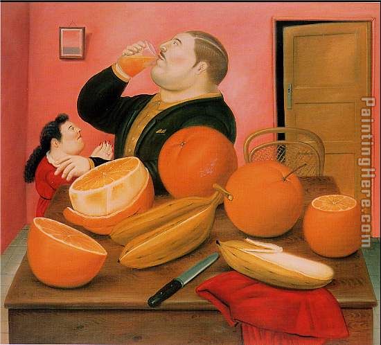 550x498 Fernando Botero Man Drink Orange Juice Painting Anysize 50% Off - Juice Painting