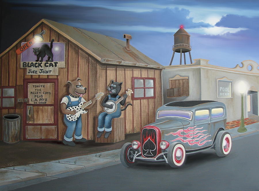 900x664 Black Cat Juke Joint Digital Art By Stuart Swartz - Juke Joint Painting