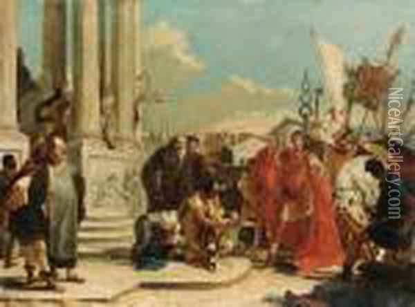 600x444 Julius Caesar Contemplating The Severed Head Of Pompey Oil - Julius Caesar Painting