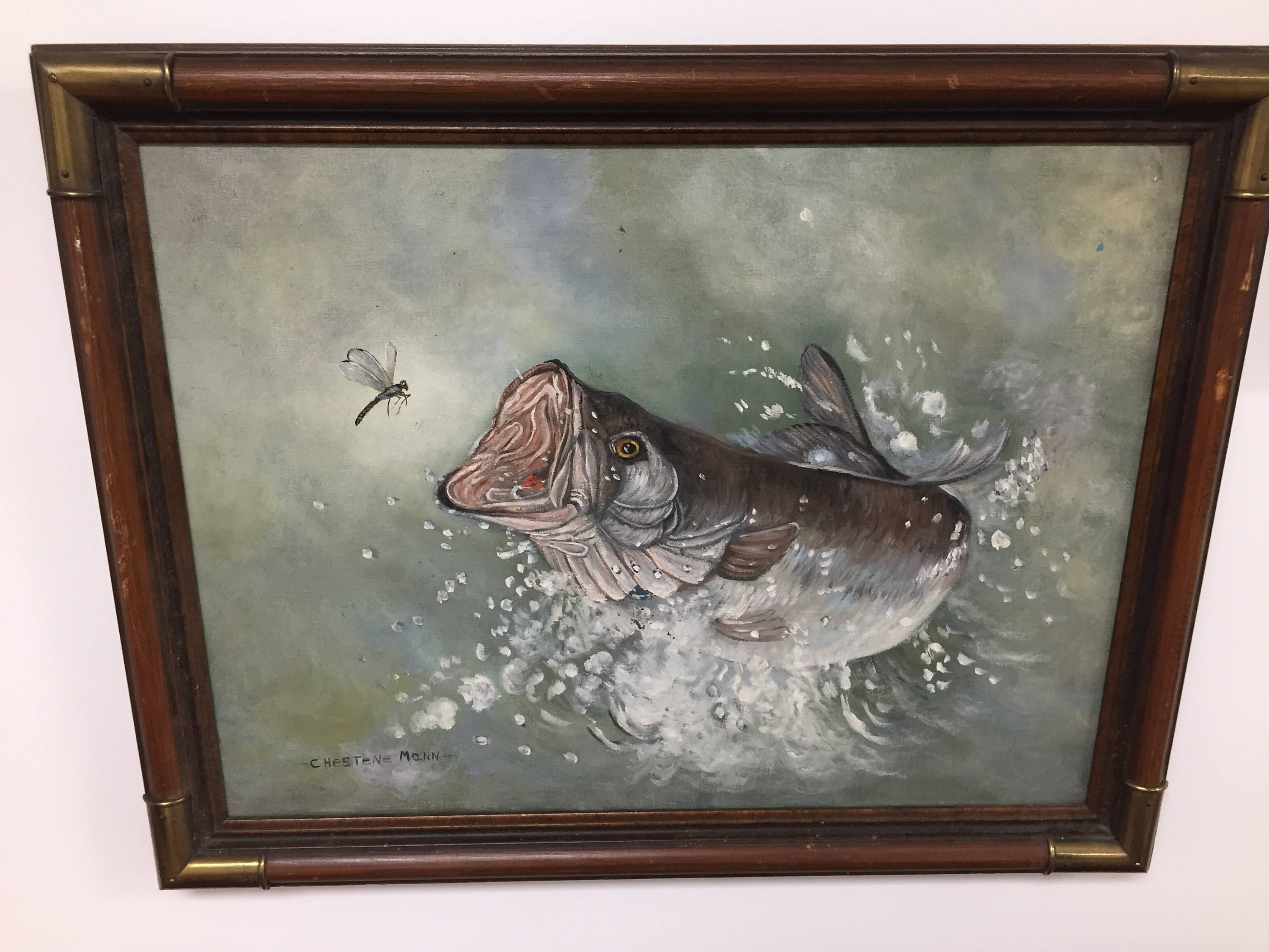 3000x2250 Beautiful Oil On Canvas Painting A Fish Jumping Out - Jumping Bass Painting