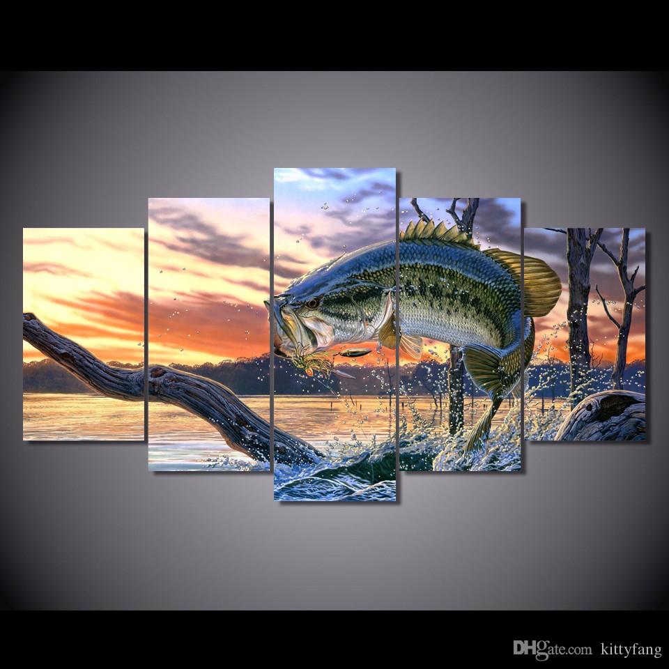 960x960 Best Quality Framed Hd Printed Bass Jumping Fish Sunset Picture - Jumping Bass Painting