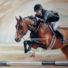 236x236 Martine Painting By Katy Haly Oil, Paintings And Originals - Jumping Horse Painting