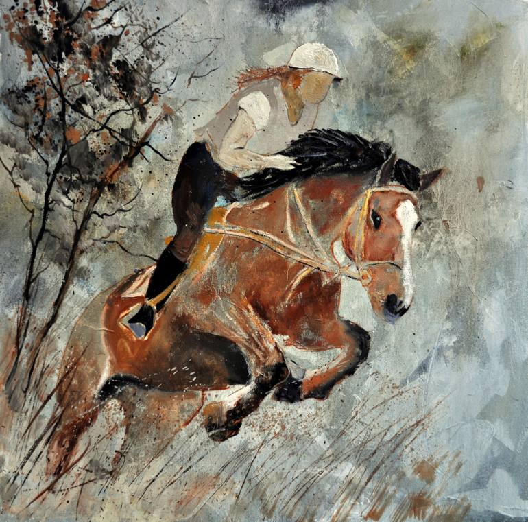770x761 Saatchi Art Jumping Horse Painting By Pol Ledent - Jumping Horse Painting
