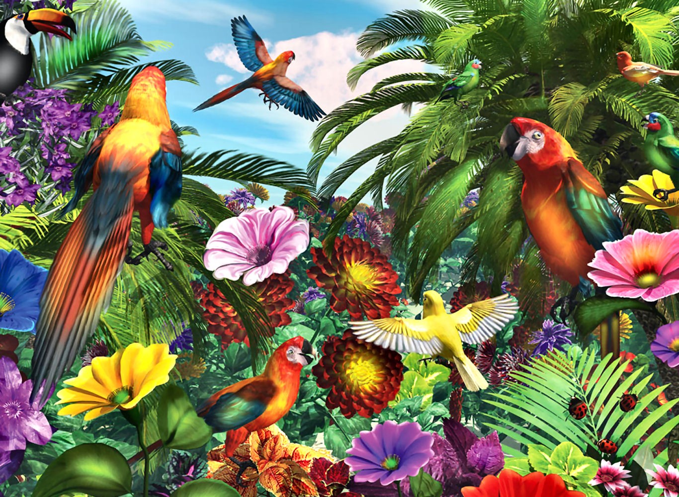 Райский сад с птицами