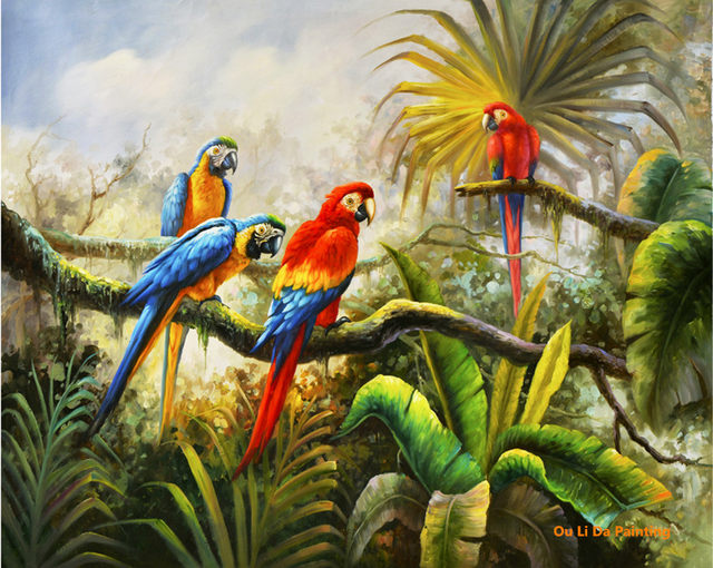 640x510 Online Shop Free Shipping Impression Animal Parrot Jungle Tree - Jungle Animal Painting