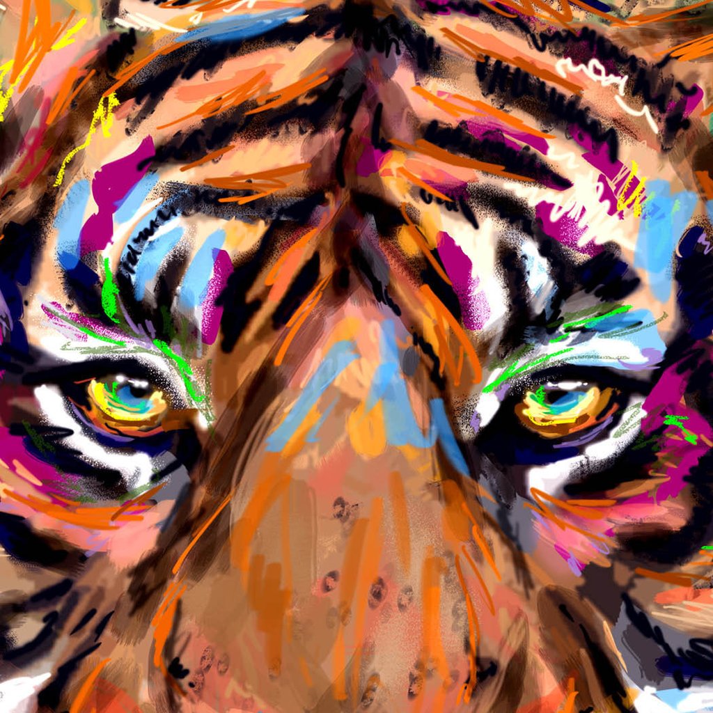 1024x1024 Tiger Art, Jungle Canvas, Wild Animal Painting Sparkartwork - Jungle Animal Painting