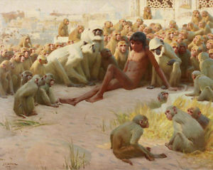 300x239 Rudyard Kipling Mowgli Amp Monkey Jungle Book Painting 8x10 Real - Jungle Book Painting