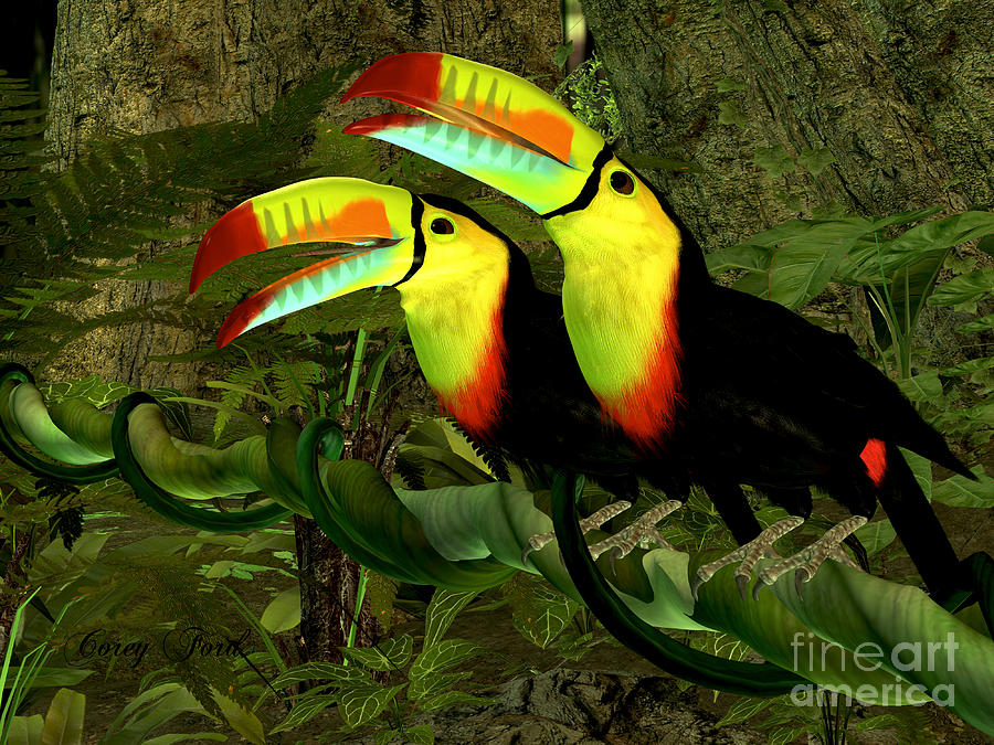 900x675 Toucan Jungle Painting By Corey Ford - Jungle Painting