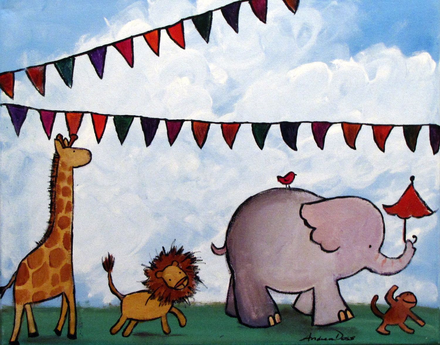 1500x1176 Jungle Painting, Childrens Art, Zoo Animals, Artwork For Kids - Jungle Painting For Kids