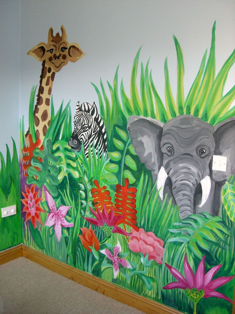 750x1000 Jungle Scene And More Murals To Get Ideas For Painting Children'S - Jungle Painting For Kids
