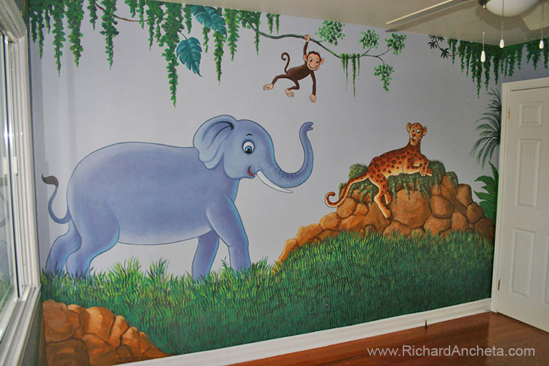 800x534 Kid's Jungle And Animal Mural Painting For Nursery Room - Jungle Painting For Kids