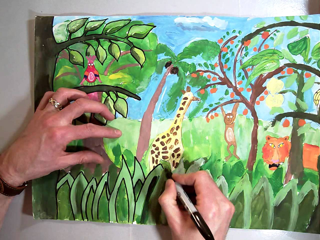 1280x960 Sharpie Follow Up For Henri Rousseau Jungle Painting.mov - Jungle Painting For Kids