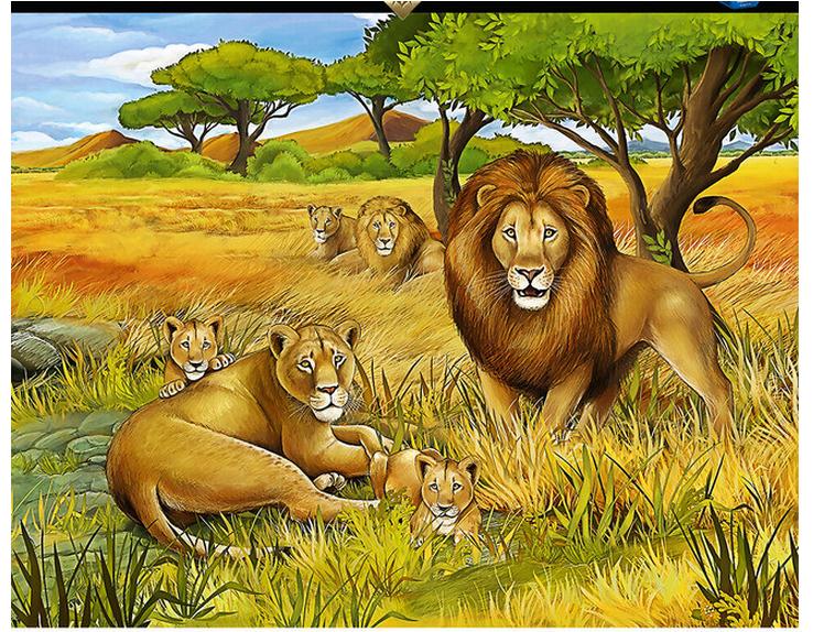 738x574 3d Wllpaper 3d Custom Murals Non Woven Wallpaper Jungle King - Jungle Painting For Kids