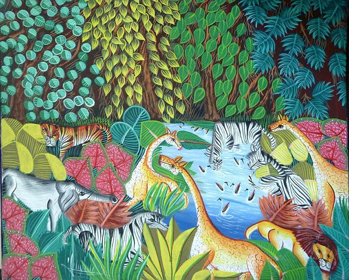 720x578 Haitian Painting - Jungle Scene Painting