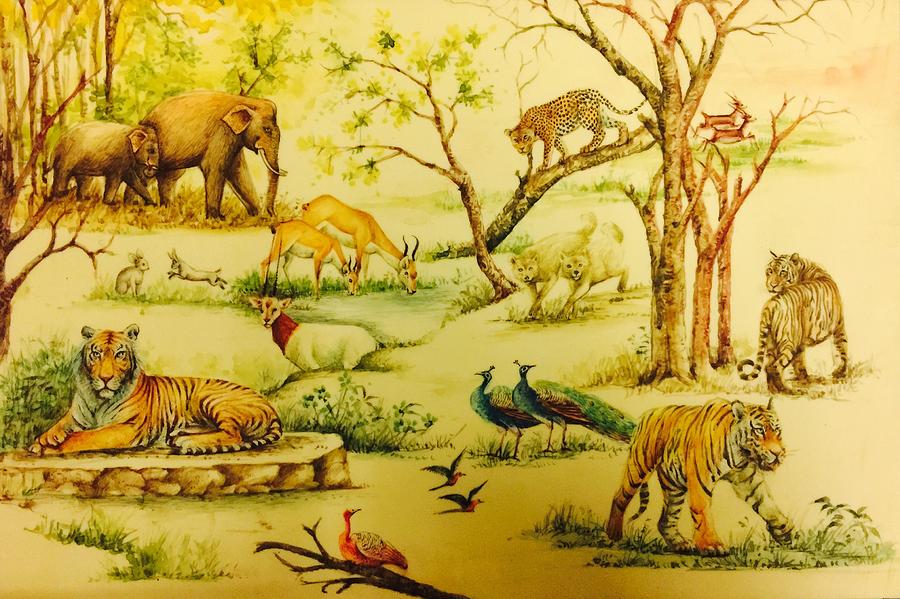 900x599 Jungle Scene Painting By Ashok Sharma - Jungle Scene Painting