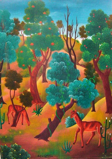 450x640 Marie Claude Latortue 16x12 Jungle Scene Oil On Canvas - Jungle Scene Painting