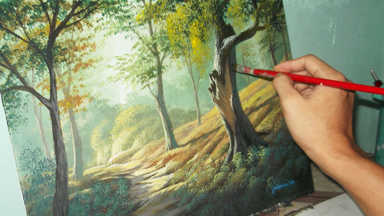 1280x720 Acrylic Landscape Painting Lesson - Jungle Scene Painting