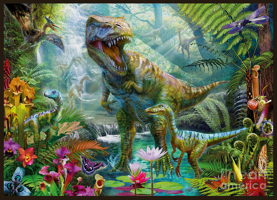 900x650 Dino Jungle Scene Digital Art By Jan Patrik Krasny - Jungle Scene Painting
