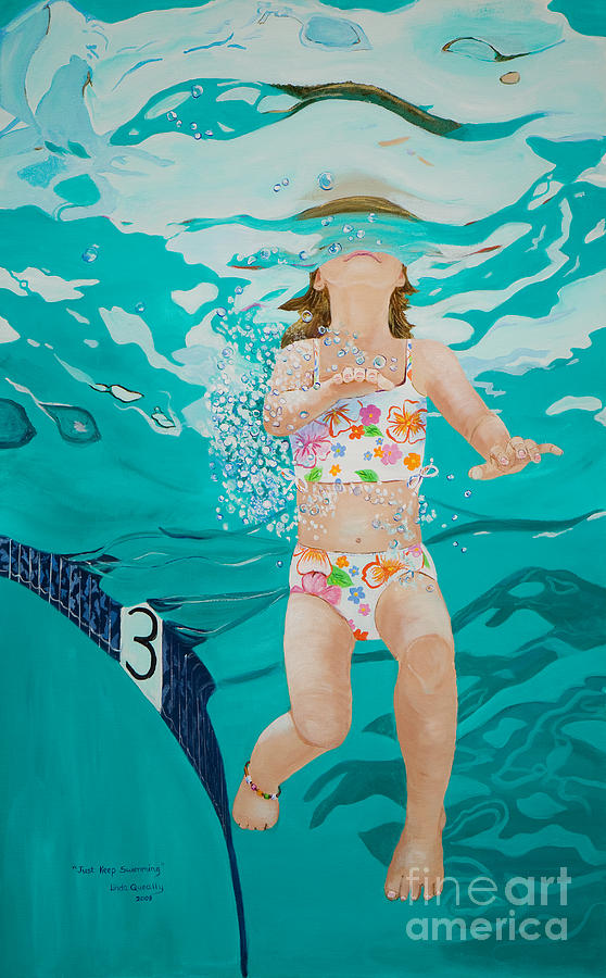 558x900 Just Keep Swimming Painting By Linda Queally - Just Keep Swimming Painting
