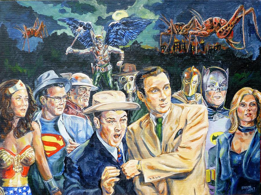 900x673 Abbott And Costello Meet The Justice Society Of America Painting - Justice Society Of America Painting