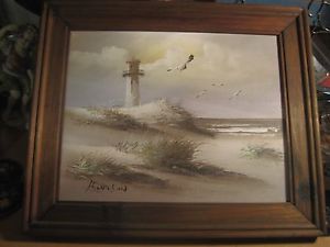 300x225 K. Wilson Oil On Canvas Framed Lighthouse Beach Painting Signed Ebay - K Wilson Oil Painting