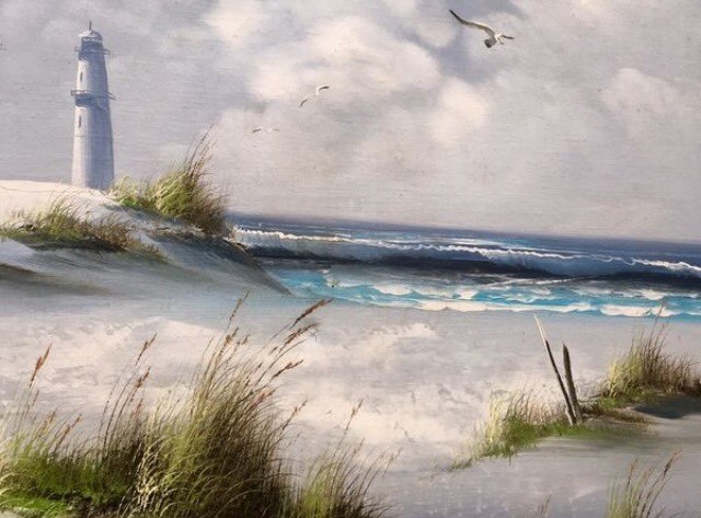 640x473 Used 24x36 Large K. Wilson Original Art Beach Scenery - K Wilson Oil Painting