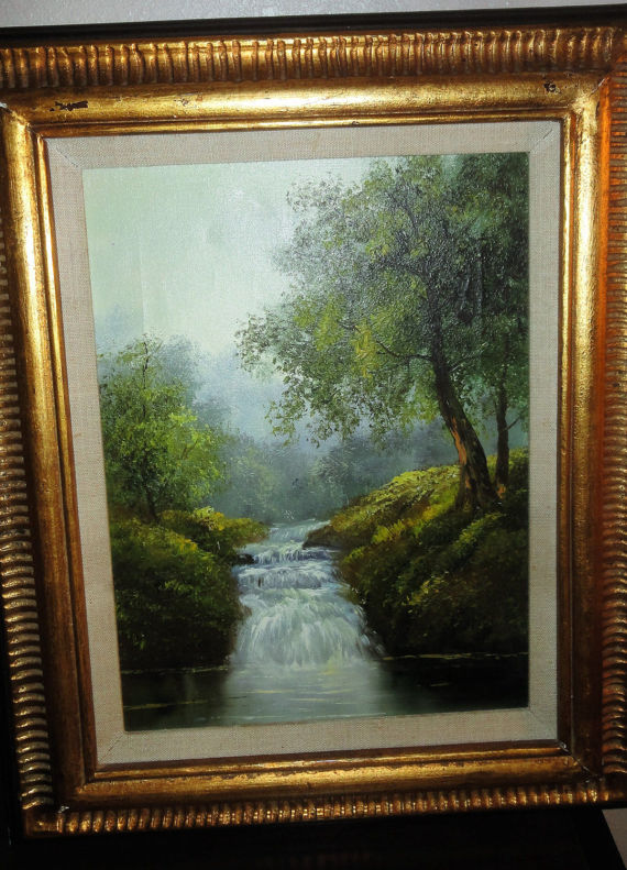 570x791 Vintage Oil On Canvas Stream Trees Signed K. Wilson - K Wilson Oil Painting