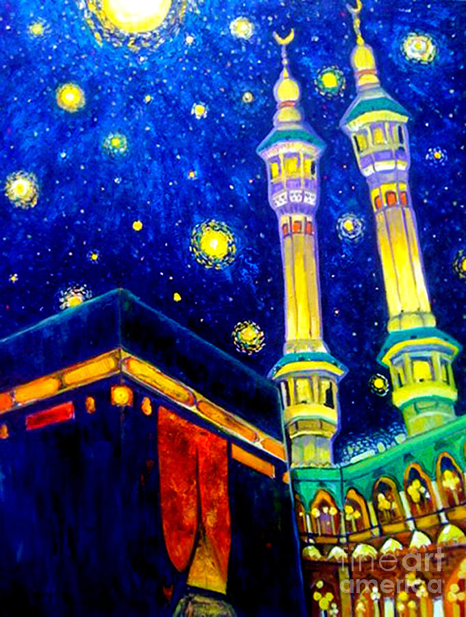 680x900 Kaaba And The Starry Night Painting By Afshan Ali - Kaaba Painting